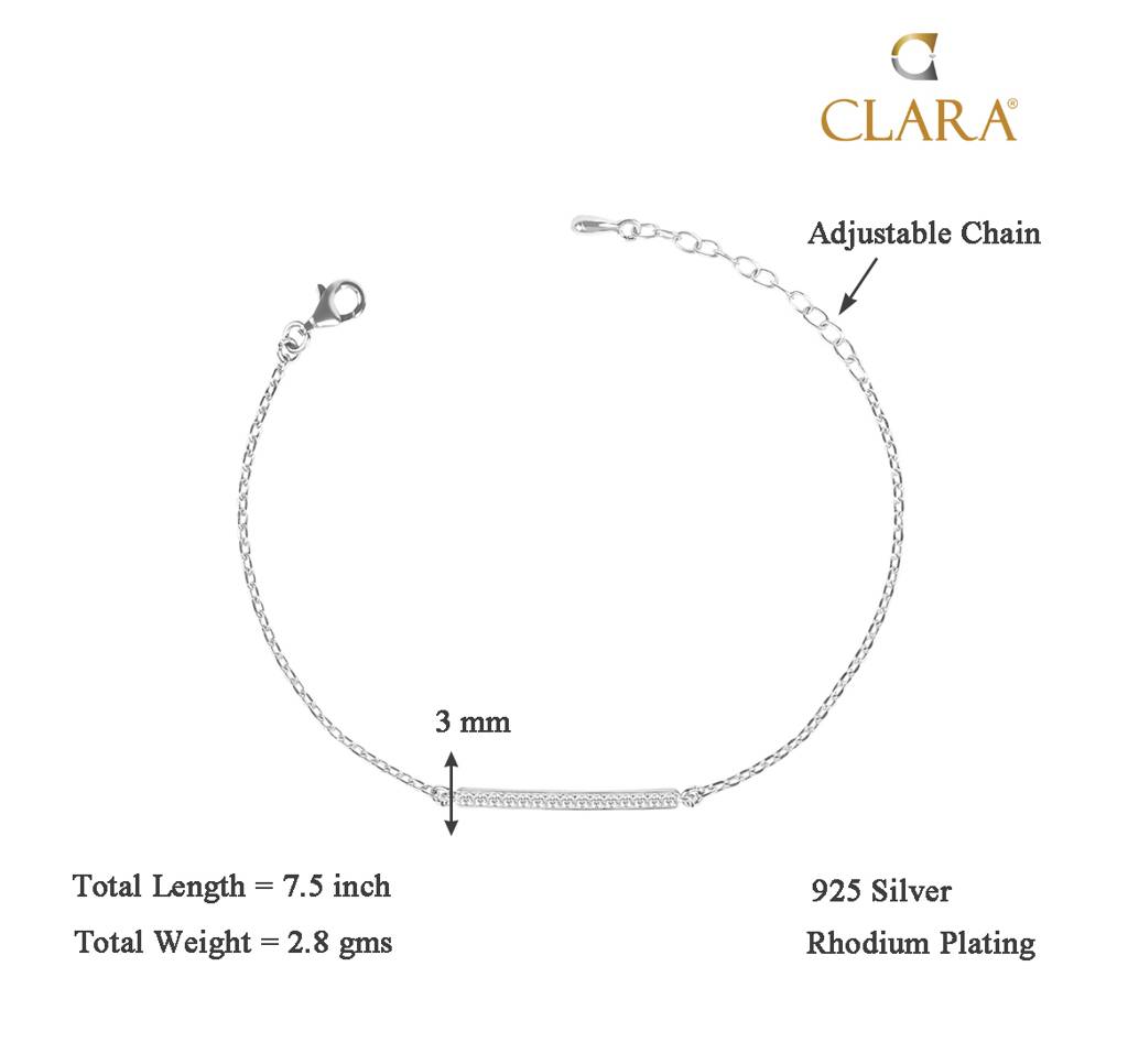 Clara 925 Sterling Silver Adjustable Rhodium Plated Bar Swiss Zirconia Bracelet : CSBRF18_SCH