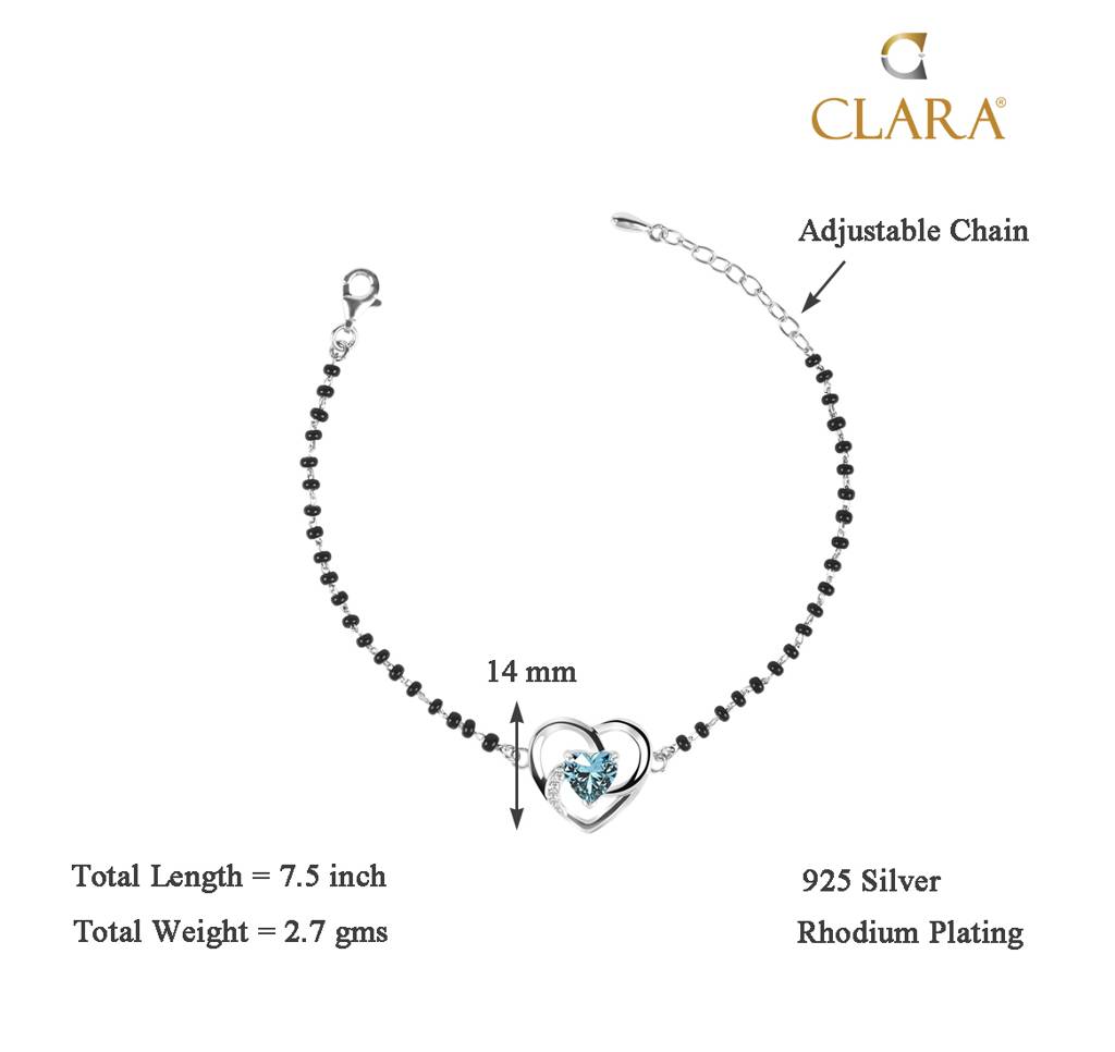 Clara 925 Sterling Silver Rhodium Plated Black Beads Heart Hand Mangalsutra Bracelet : CSBRF19_MCH