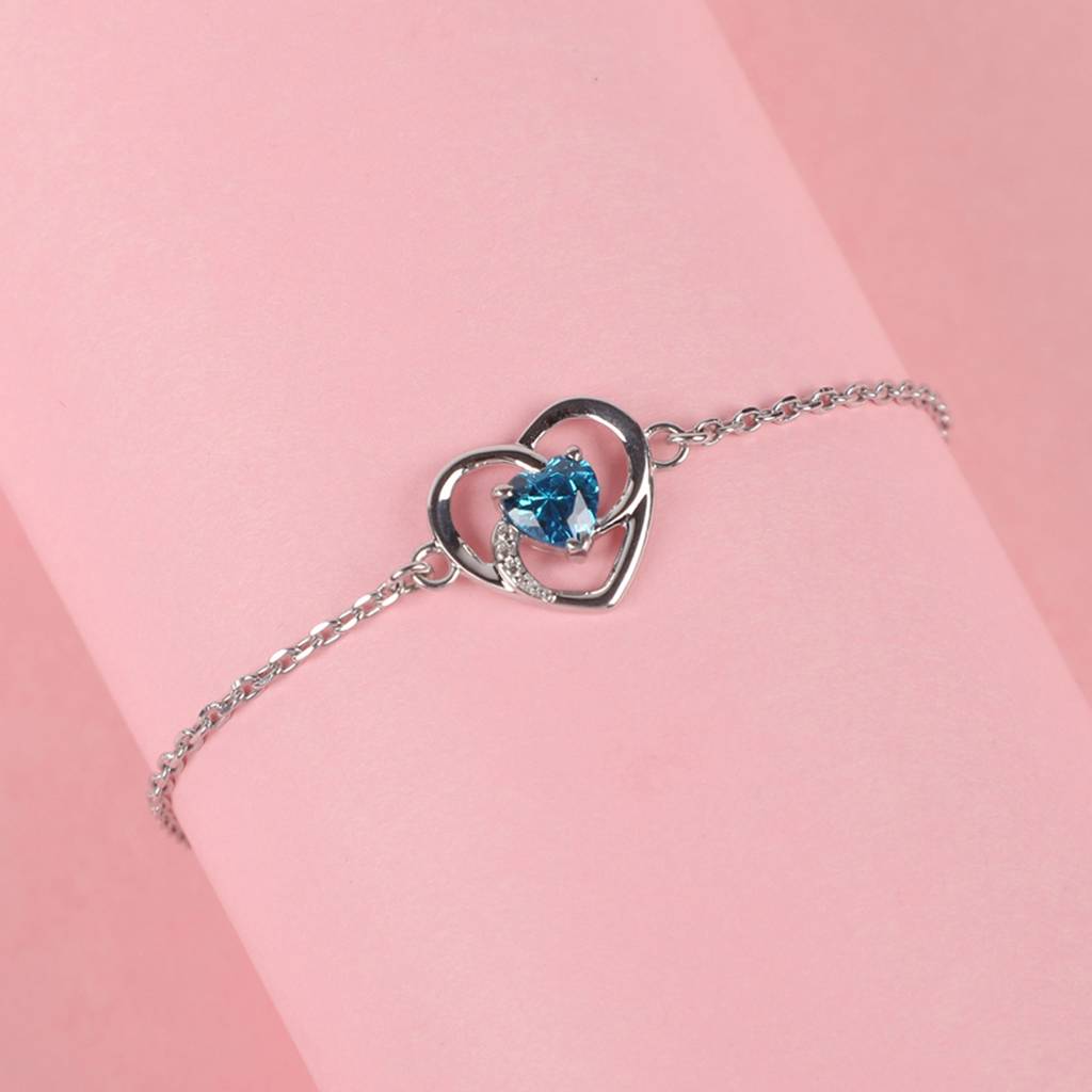 Clara 925 Sterling Silver Adjustable Rhodium Plated Heart Swiss Zirconia Bracelet : CSBRF19_SCH