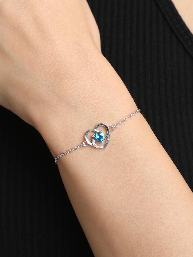 Clara 925 Sterling Silver Adjustable Rhodium Plated Heart Swiss Zirconia Bracelet : CSBRF19_SCH
