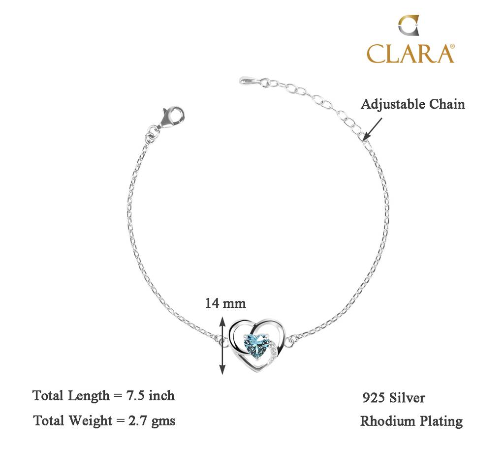 Clara 925 Sterling Silver Adjustable Rhodium Plated Heart Swiss Zirconia Bracelet : CSBRF19_SCH
