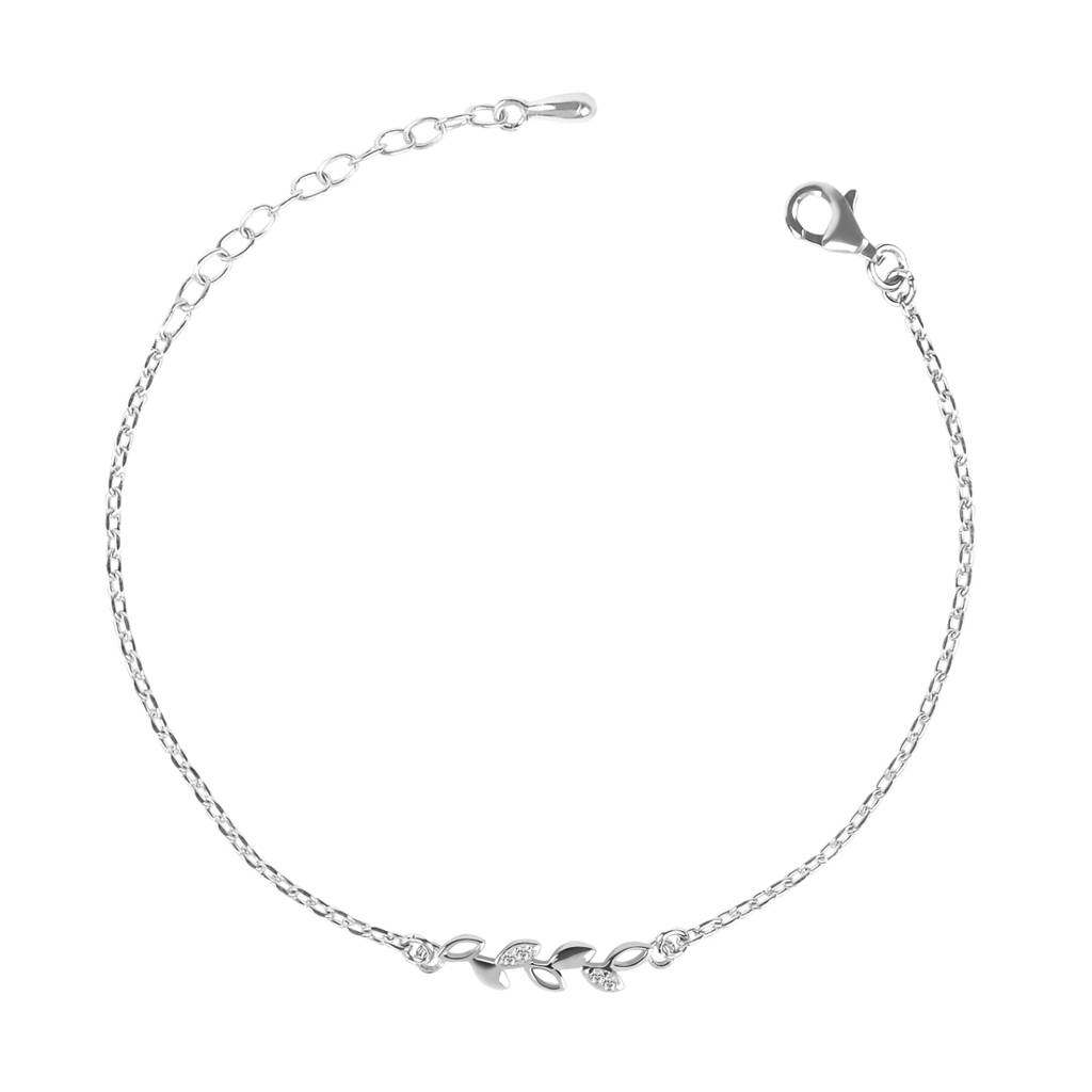 Clara 925 Sterling Silver Adjustable Rhodium Plated Leaf Swiss Zirconia Bracelet : CSBRF20_SCH