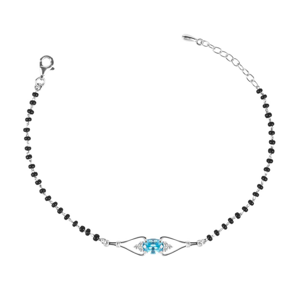 Clara 925 Sterling Silver Rhodium Plated Black Beads Topaz Hand Mangalsutra Bracelet : CSBRF21_MCH