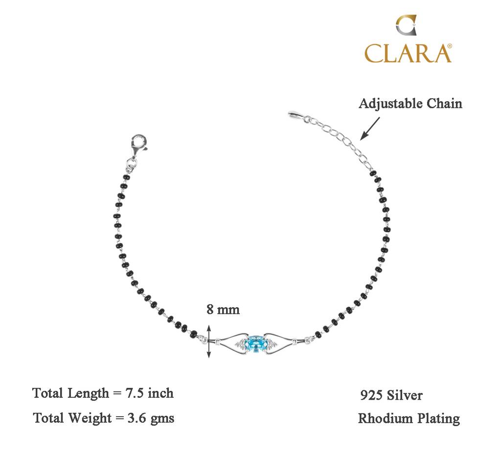 Clara 925 Sterling Silver Rhodium Plated Black Beads Topaz Hand Mangalsutra Bracelet : CSBRF21_MCH