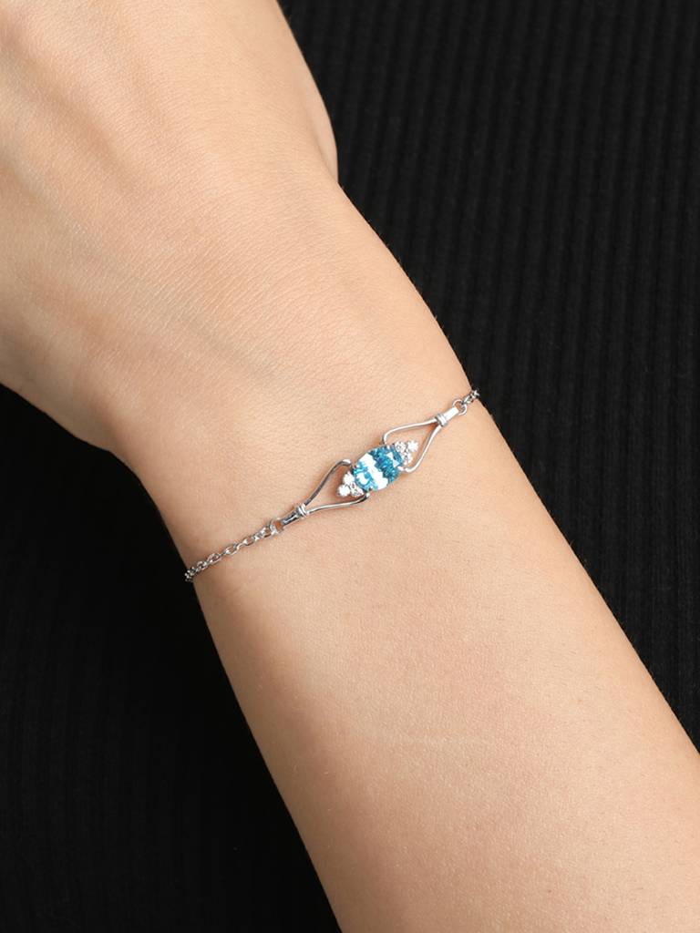 Clara 925 Sterling Silver Adjustable Rhodium Plated Topaz Swiss Zirconia Bracelet : CSBRF21_SCH