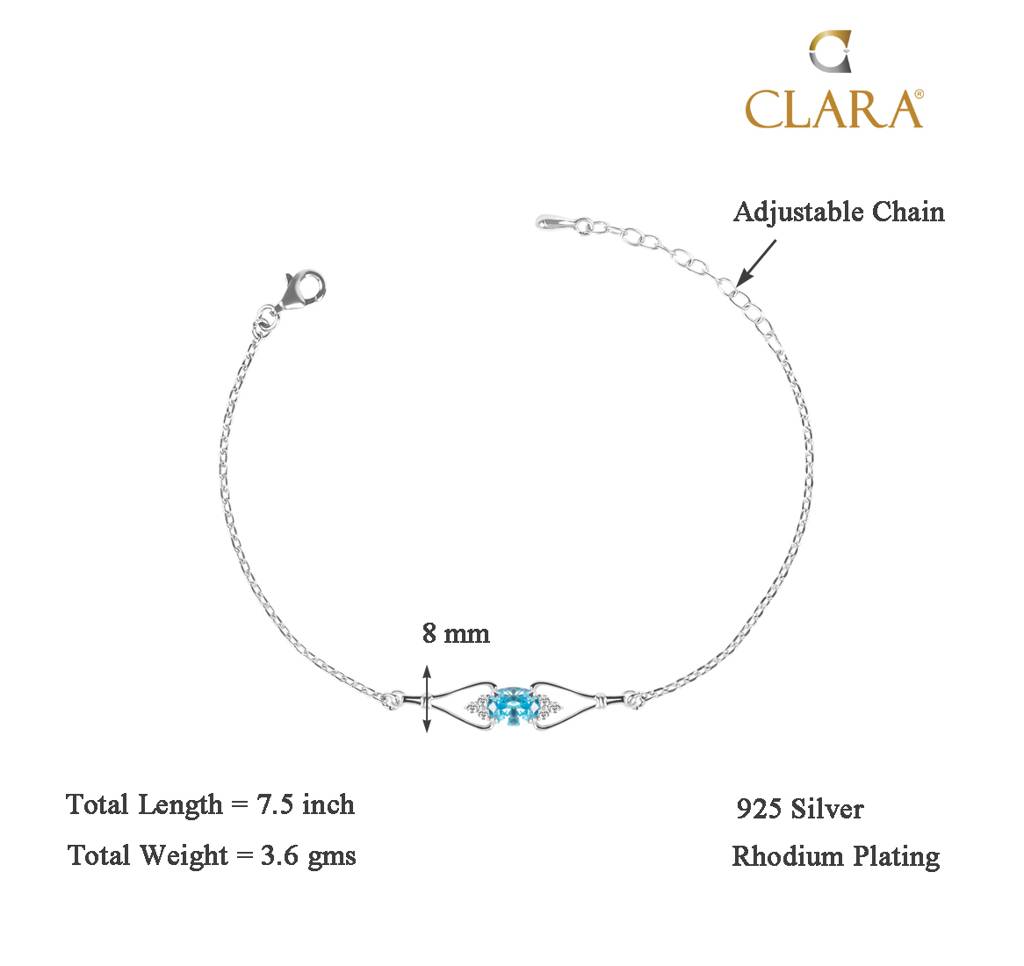 Clara 925 Sterling Silver Adjustable Rhodium Plated Topaz Swiss Zirconia Bracelet : CSBRF21_SCH