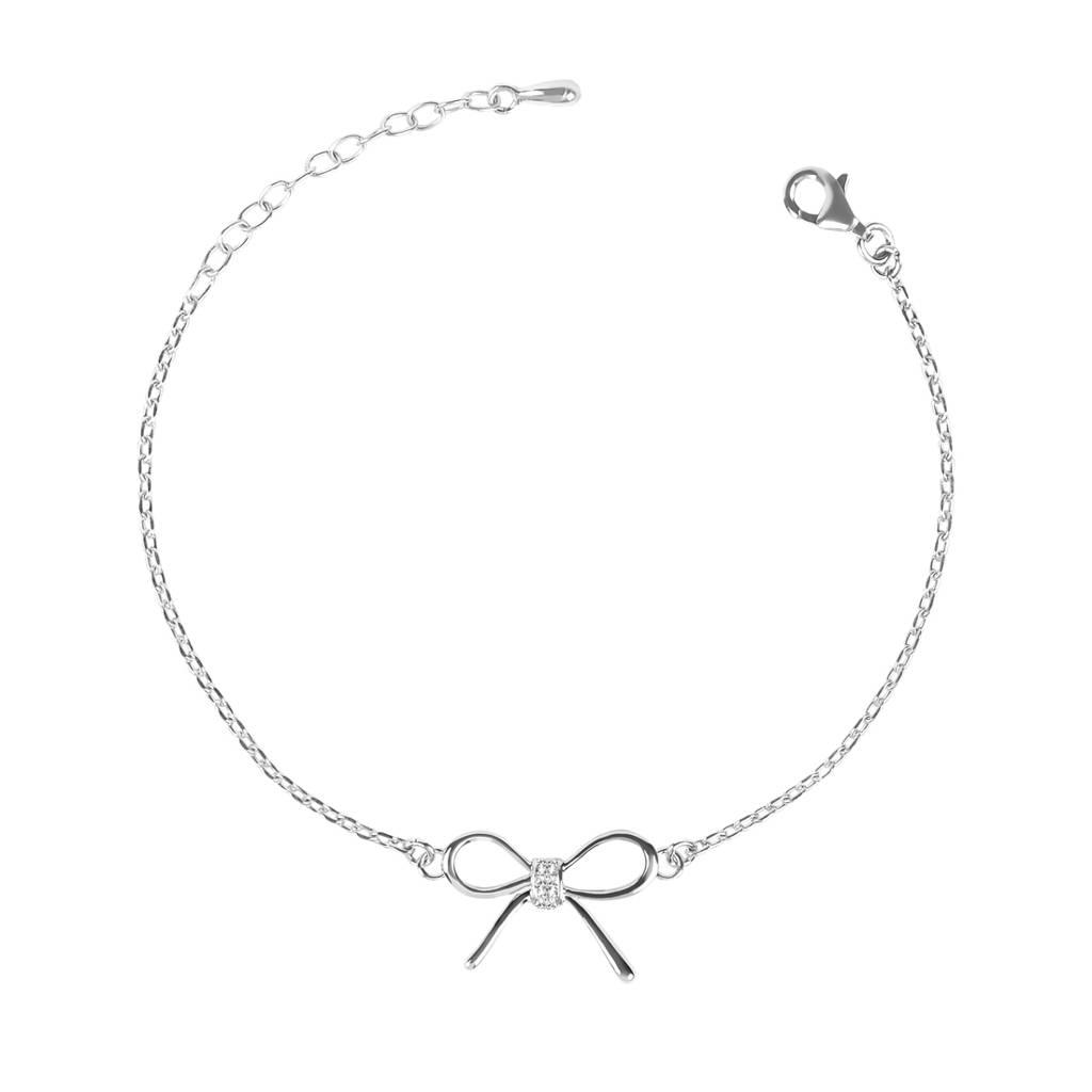 Clara 925 Sterling Silver Adjustable Rhodium Plated Bow Swiss Zirconia Bracelet : CSBRF22_SCH
