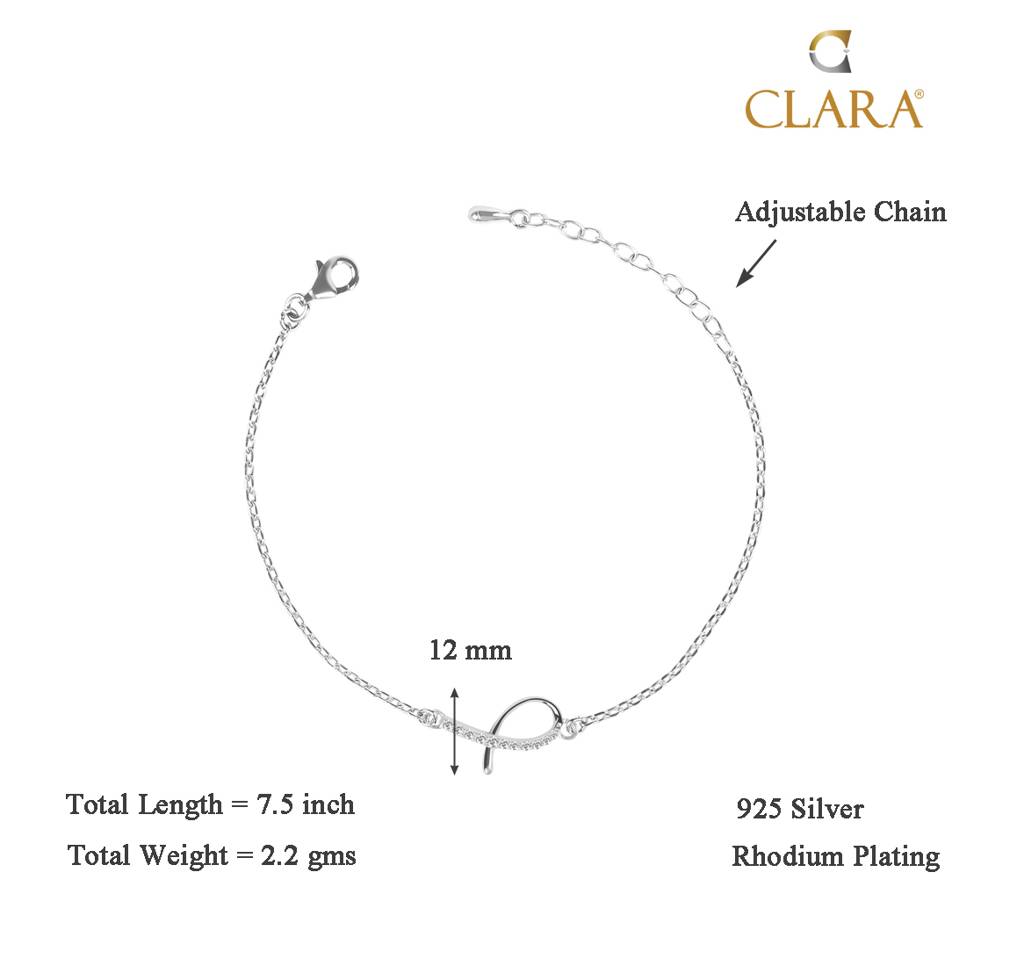 Clara 925 Sterling Silver Adjustable Rhodium Plated Lia Swiss Zirconia Bracelet : CSBRF23_SCH
