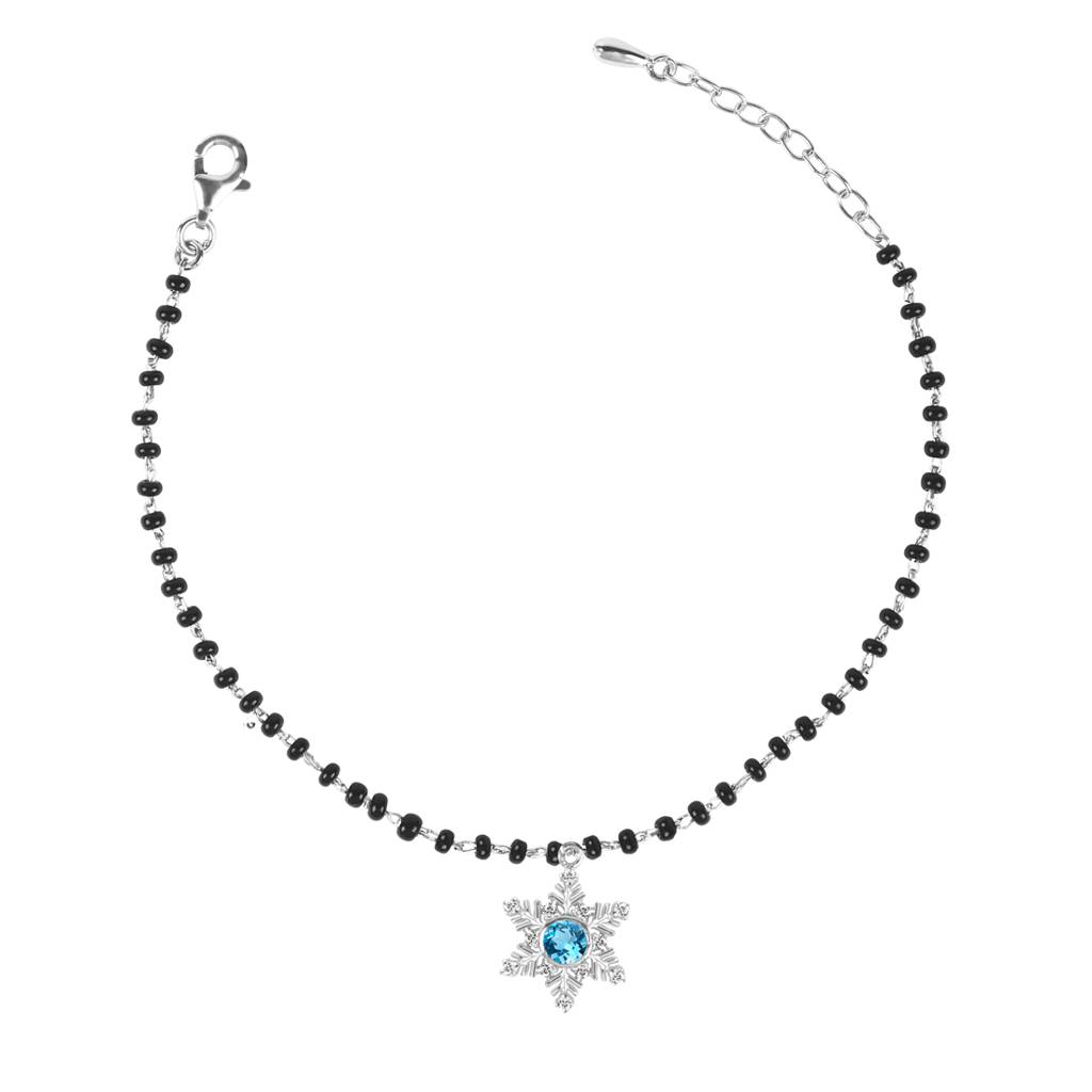 Clara 925 Sterling Silver Rhodium Plated Black Beads Snowflake Hand Mangalsutra Bracelet : CSBRF24_MCH