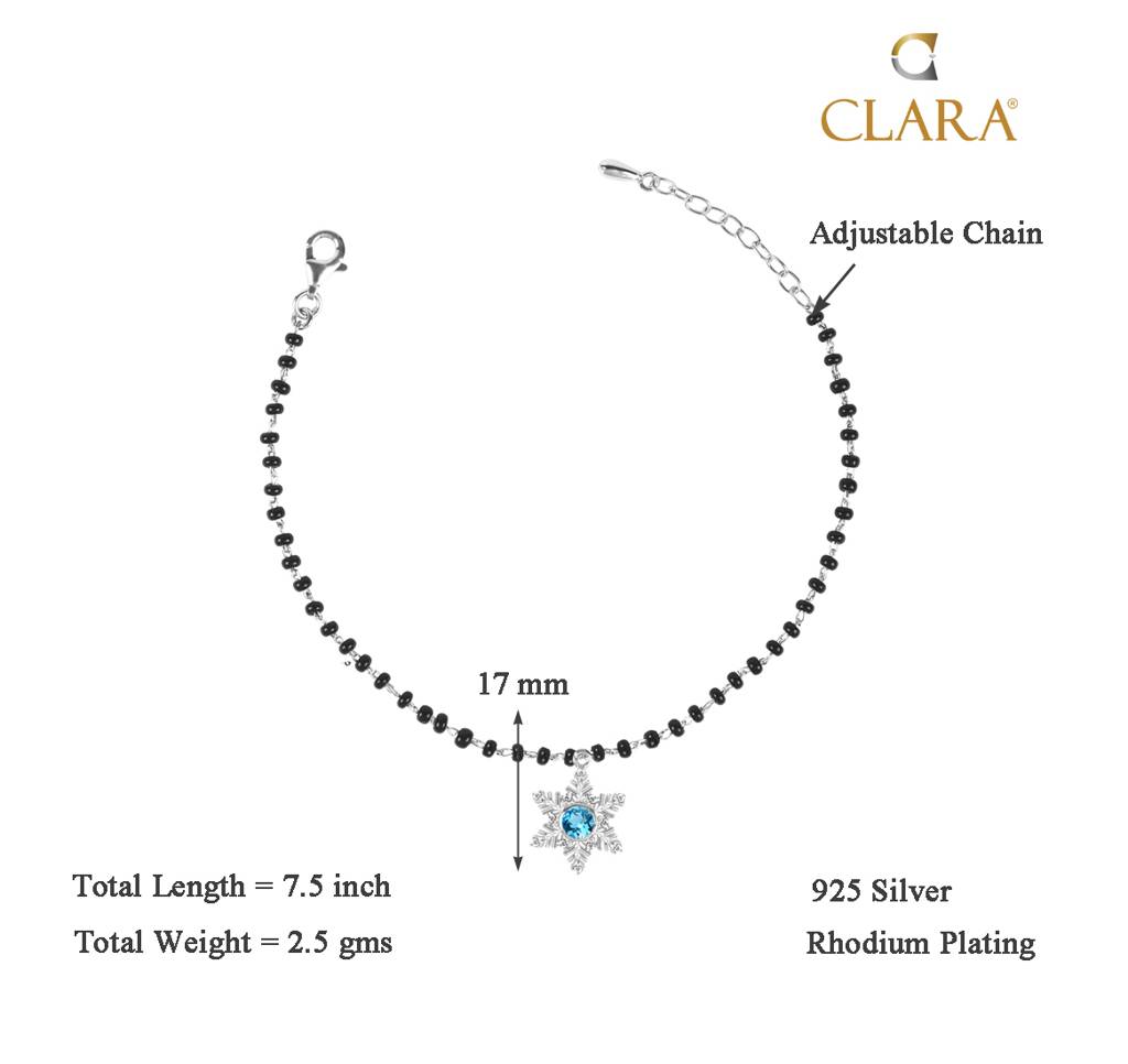 Clara 925 Sterling Silver Rhodium Plated Black Beads Snowflake Hand Mangalsutra Bracelet : CSBRF24_MCH
