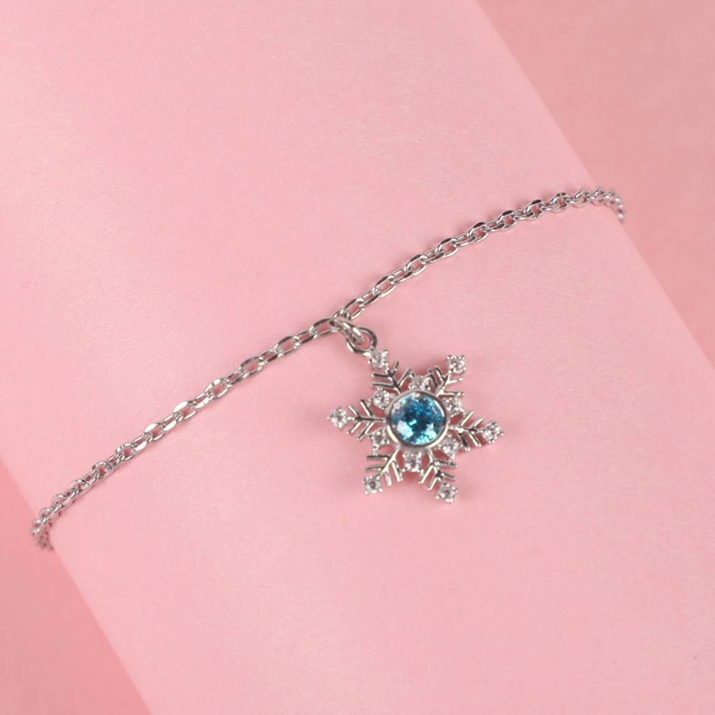 Clara 925 Sterling Silver Adjustable Rhodium Plated Snowflake Swiss Zirconia Bracelet : CSBRF24_SCH