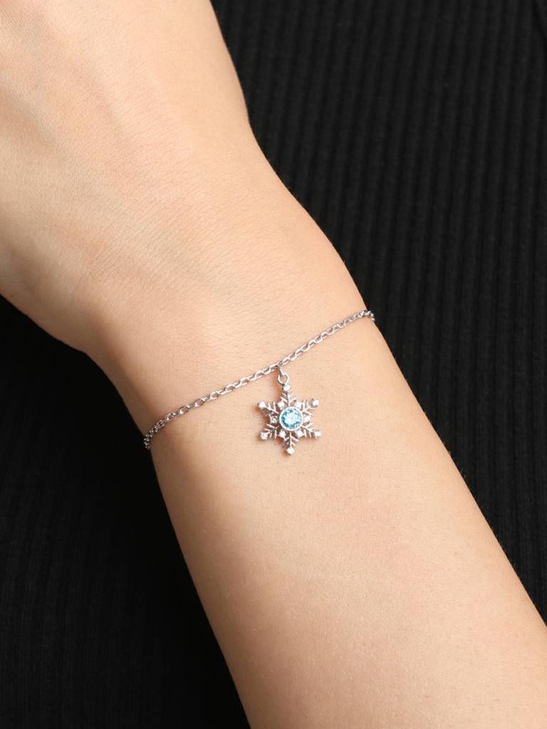 Clara 925 Sterling Silver Adjustable Rhodium Plated Snowflake Swiss Zirconia Bracelet : CSBRF24_SCH