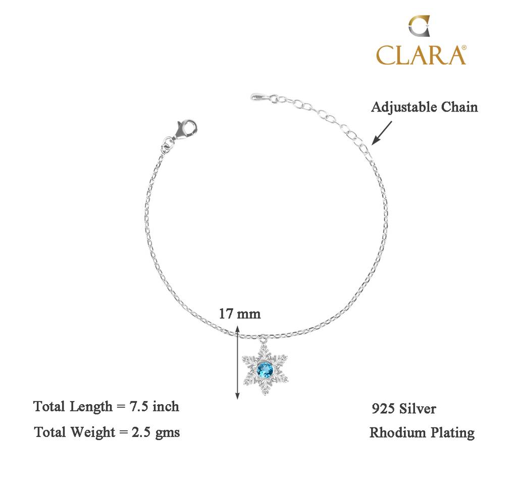 Clara 925 Sterling Silver Adjustable Rhodium Plated Snowflake Swiss Zirconia Bracelet : CSBRF24_SCH