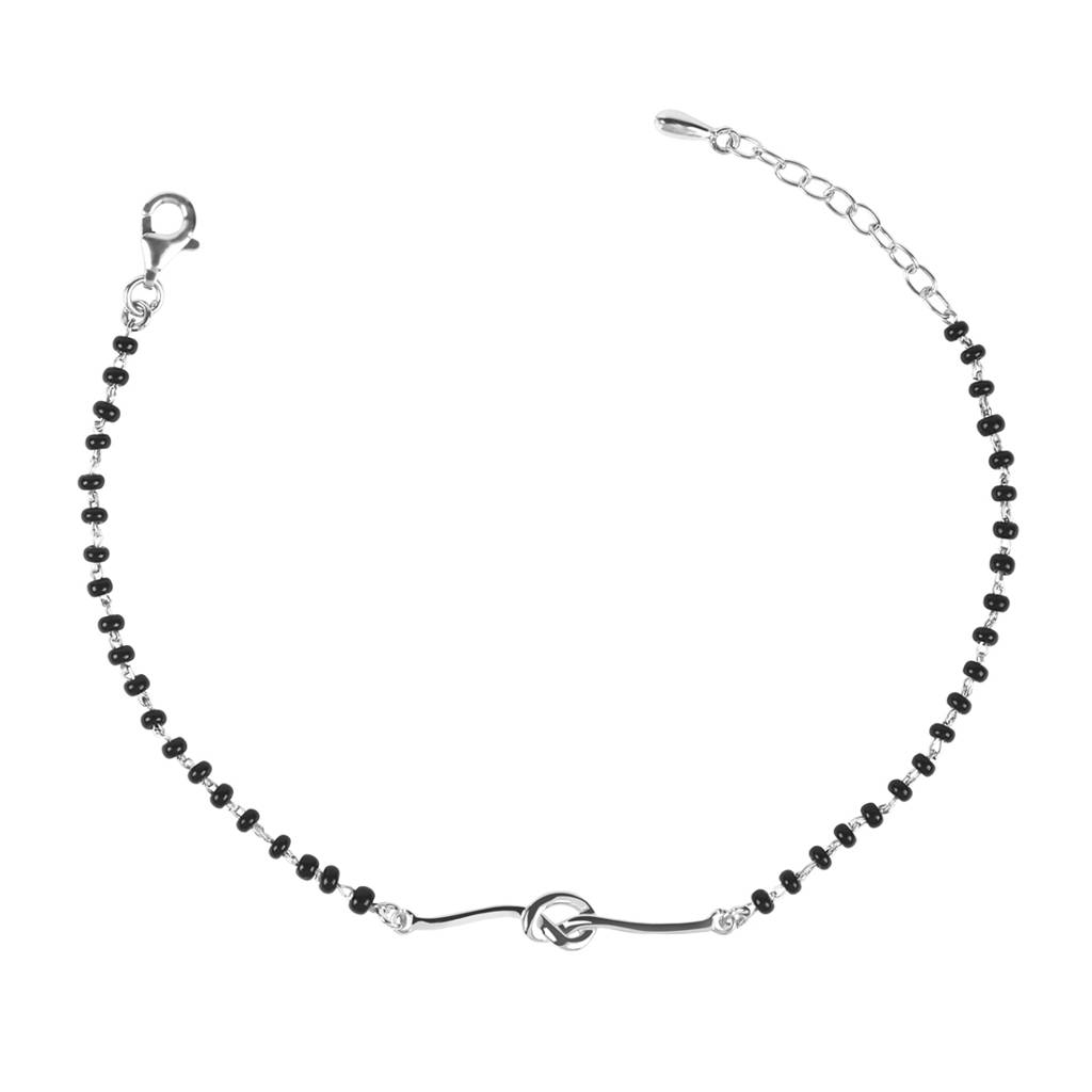 Clara 925 Sterling Silver Rhodium Plated Black Beads Knot Hand Mangalsutra Bracelet : CSBRF25_MCH