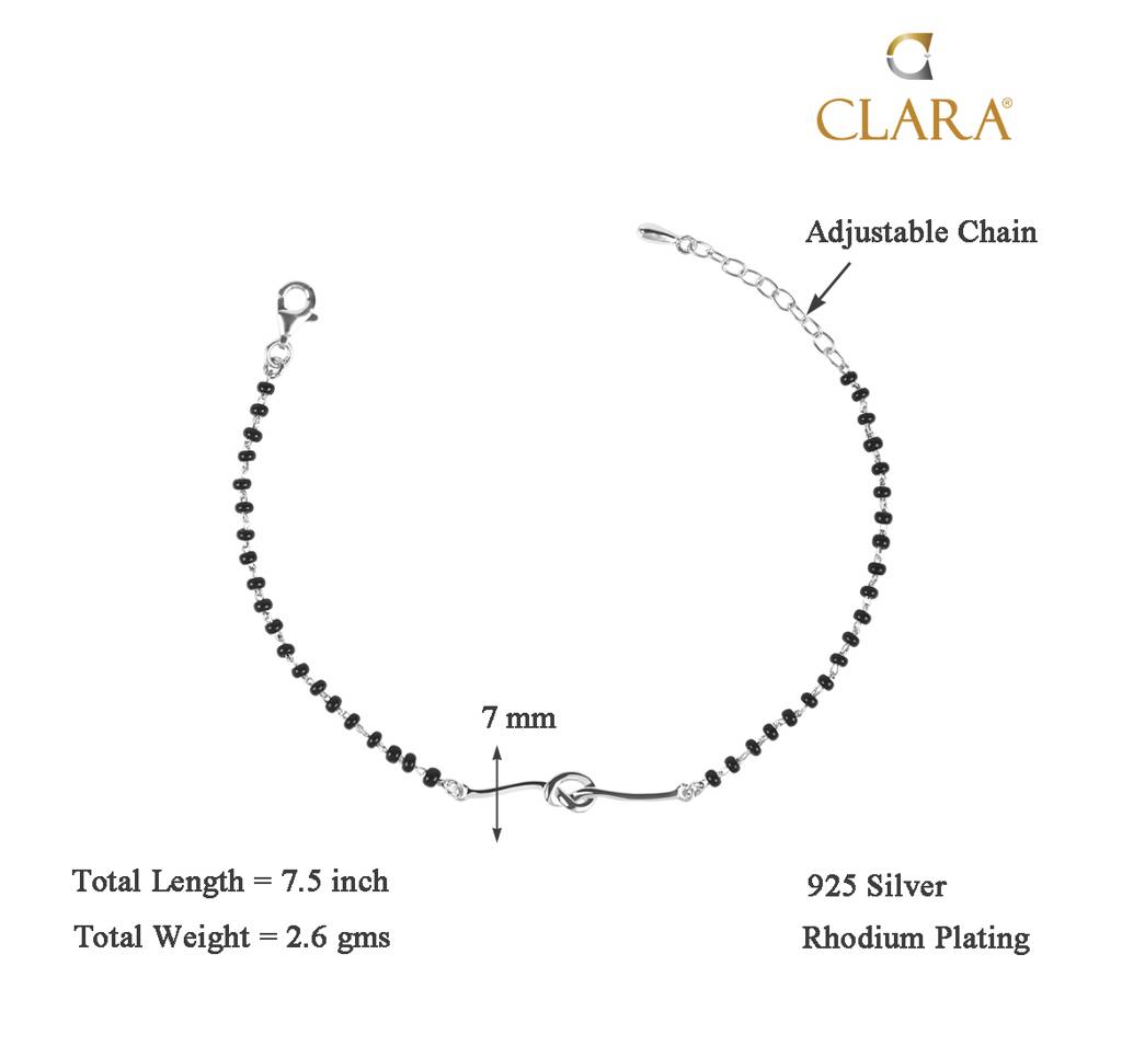 Clara 925 Sterling Silver Rhodium Plated Black Beads Knot Hand Mangalsutra Bracelet : CSBRF25_MCH