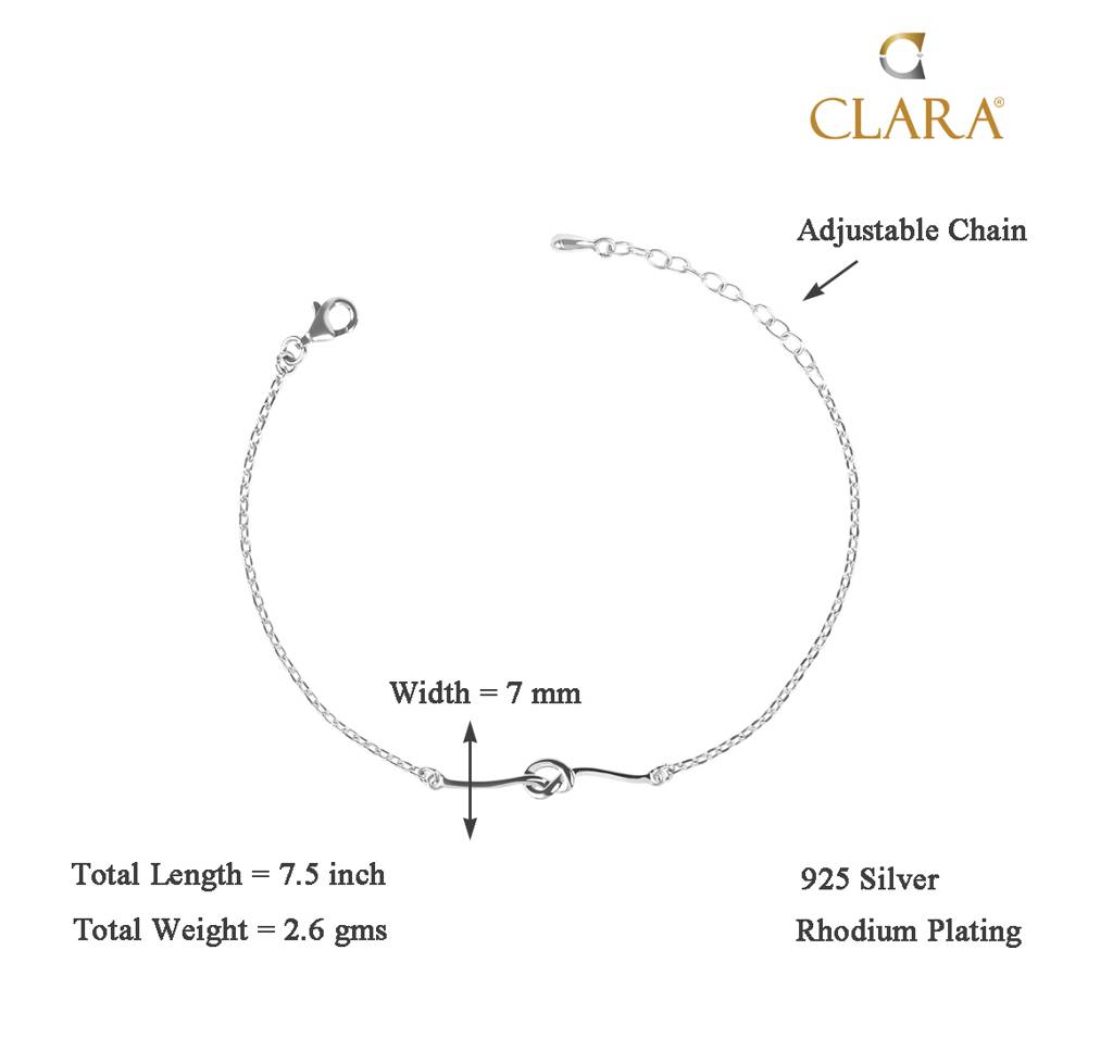Clara 925 Sterling Silver Adjustable Rhodium Plated Knot Bracelet : CSBRF25_SCH