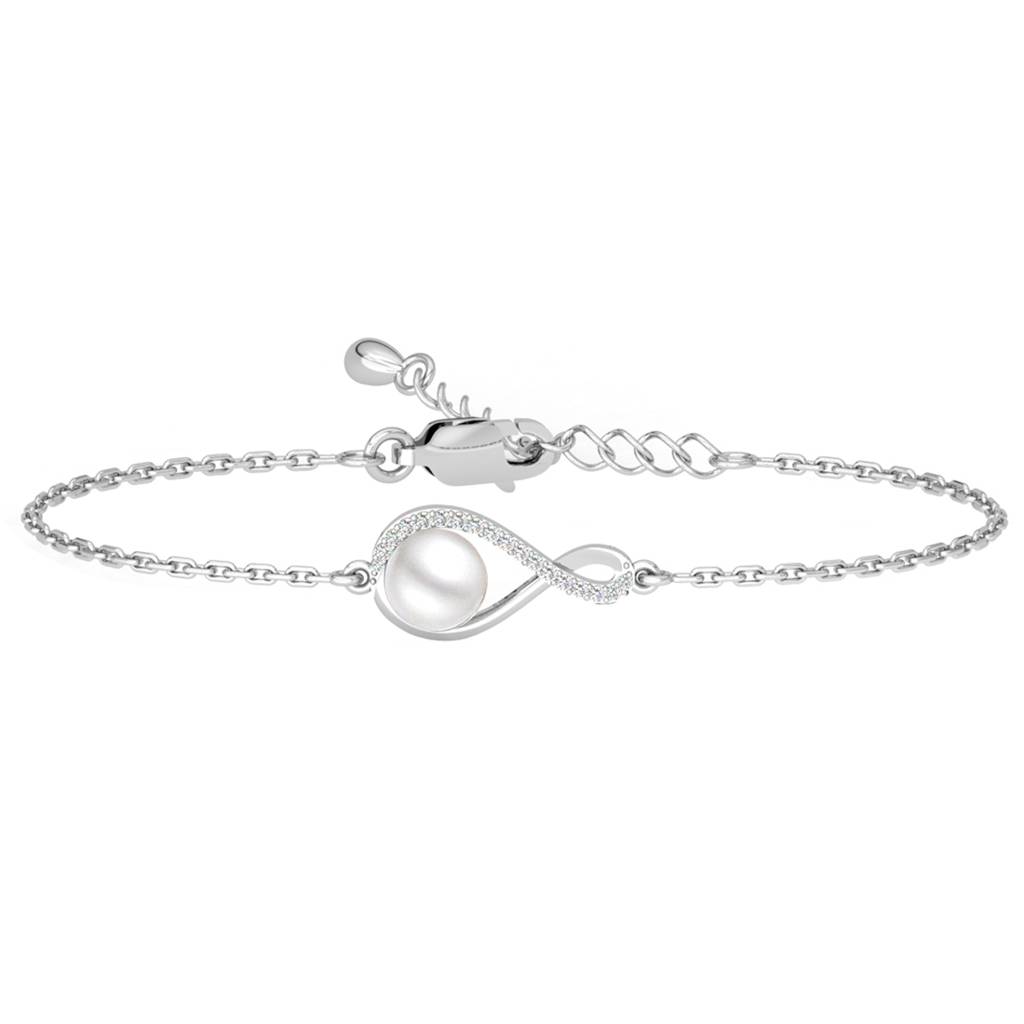Clara 925 Pure Silver Adjustable Anti Tarnish Swiss Zirconia Real Pearl Hand Bracelet : CSBRF32_SCH