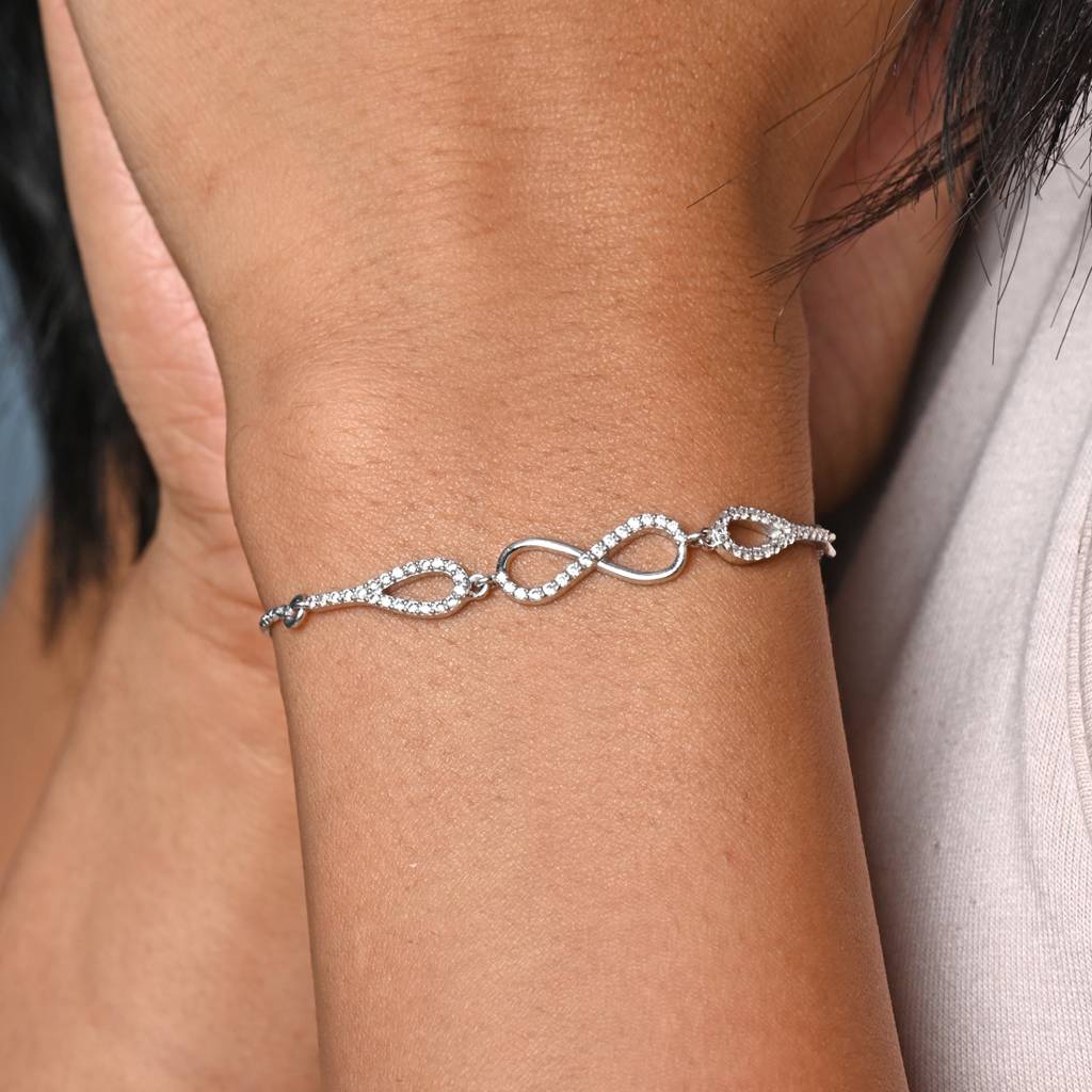 Clara 925 Pure Silver Adjustable Anti Tarnish Swiss Zirconia Stone Infinity Hand Bracelet : CSBRF33_SCH
