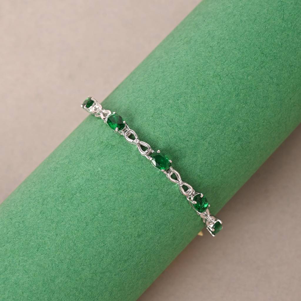 Clara 925 Pure Silver Adjustable Anti Tarnish Swiss Zirconia Green Infinity Hand Bracelet : CSBRF34_SCH