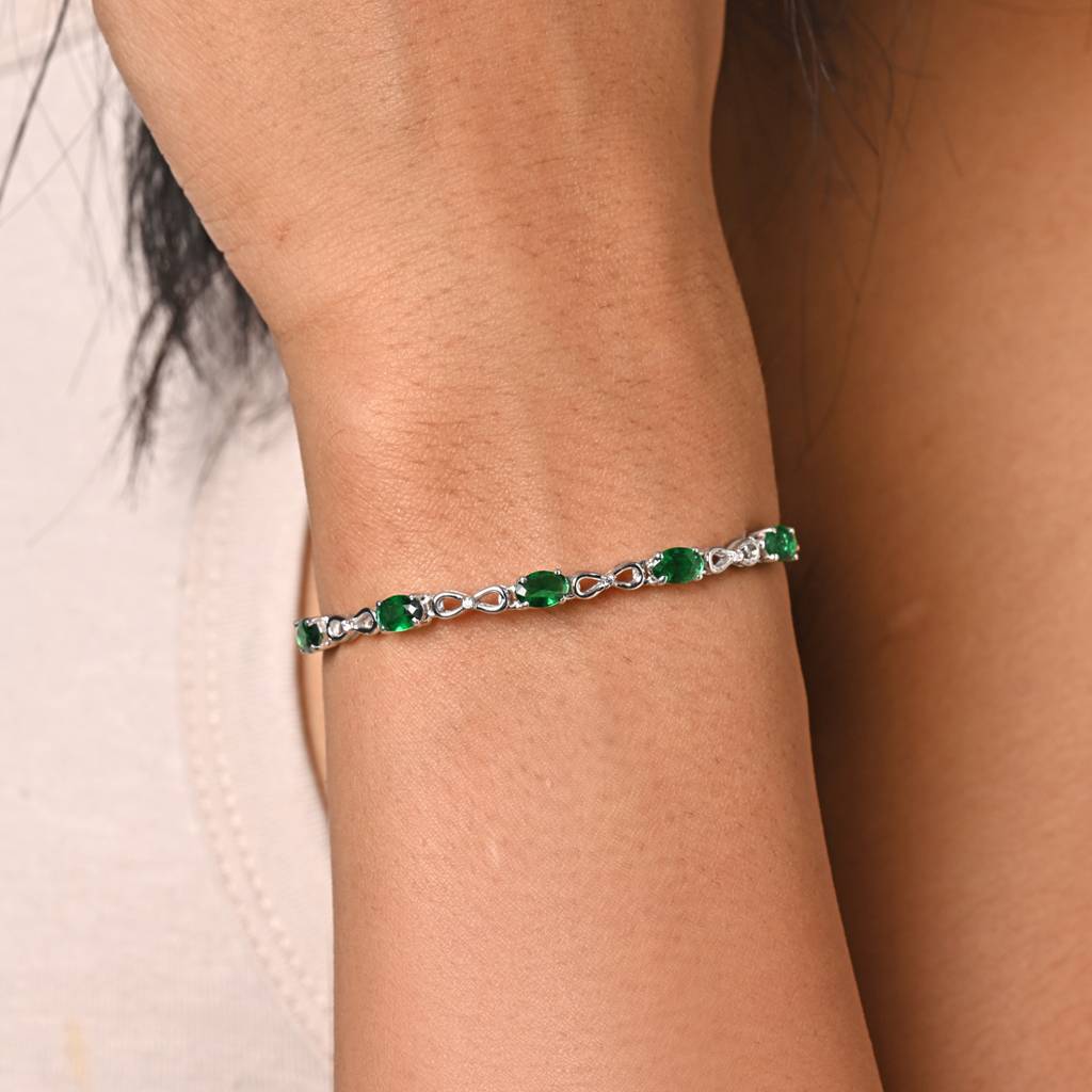 Clara 925 Pure Silver Adjustable Anti Tarnish Swiss Zirconia Green Infinity Hand Bracelet : CSBRF34_SCH