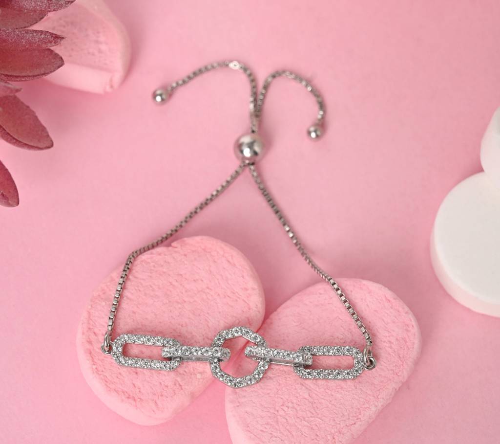 Clara 925 Pure Silver Adjustable Anti Tarnish Swiss Zirconia Designer Hand Bracelet : CSBRF36_SCH