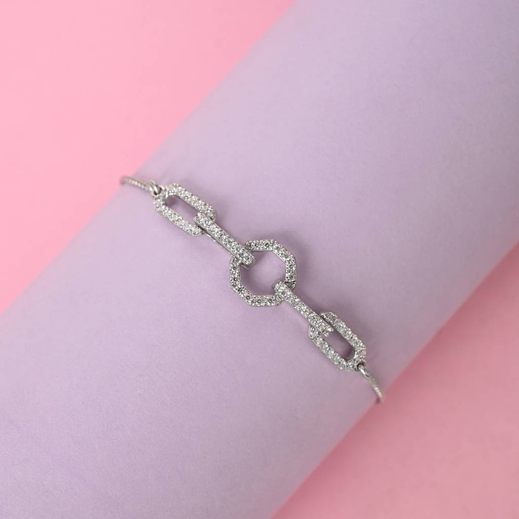 Clara 925 Pure Silver Adjustable Anti Tarnish Swiss Zirconia Designer Hand Bracelet : CSBRF36_SCH