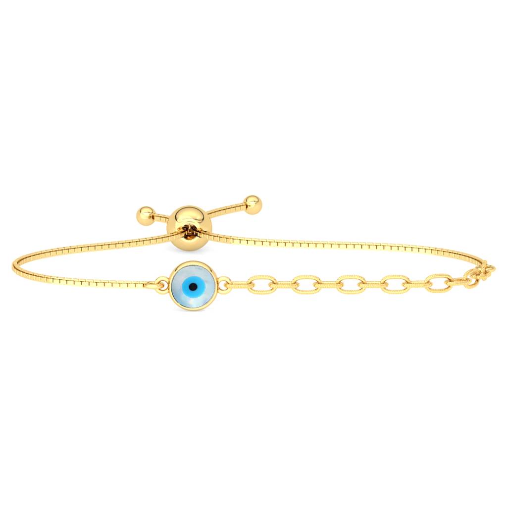Clara 925 Pure Silver Adjustable Gold Plated Anti Tarnish Golden Evil Eye Hand Bracelet : CSEEBRF37_SCH
