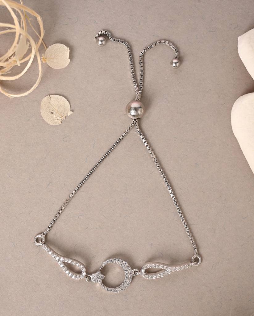 Clara 925 Pure Silver Adjustable Anti Tarnish Swiss Zirconia Stylish Hand Bracelet : CSBRF38_SCH