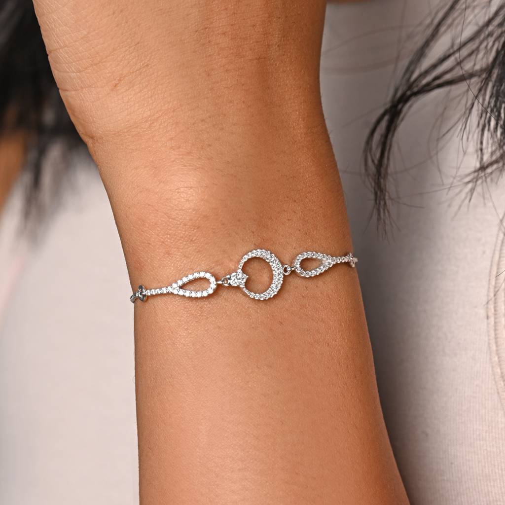 Clara 925 Pure Silver Adjustable Anti Tarnish Swiss Zirconia Stylish Hand Bracelet : CSBRF38_SCH