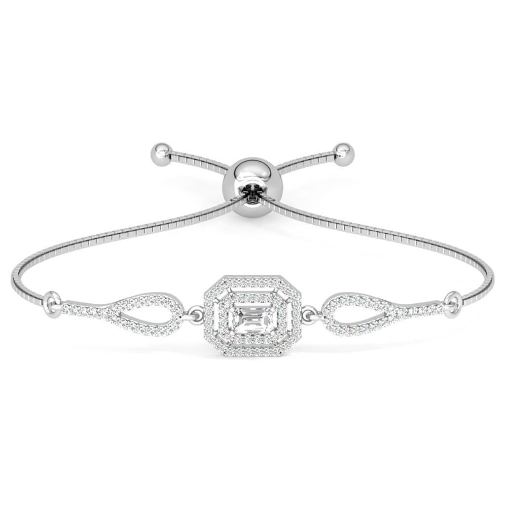 Clara 925 Pure Silver Adjustable Anti Tarnish Swiss Zirconia Octa Solitaire Hand Bracelet : CSBRF39_SCH