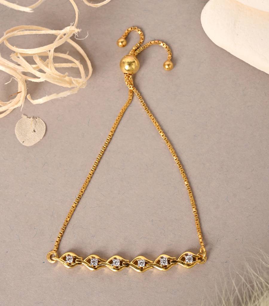 Clara 925 Pure Silver Adjustable Gold Plated Anti Tarnish Swiss Zirconia Interlock Hand Bracelet : CSBRF40_SCH