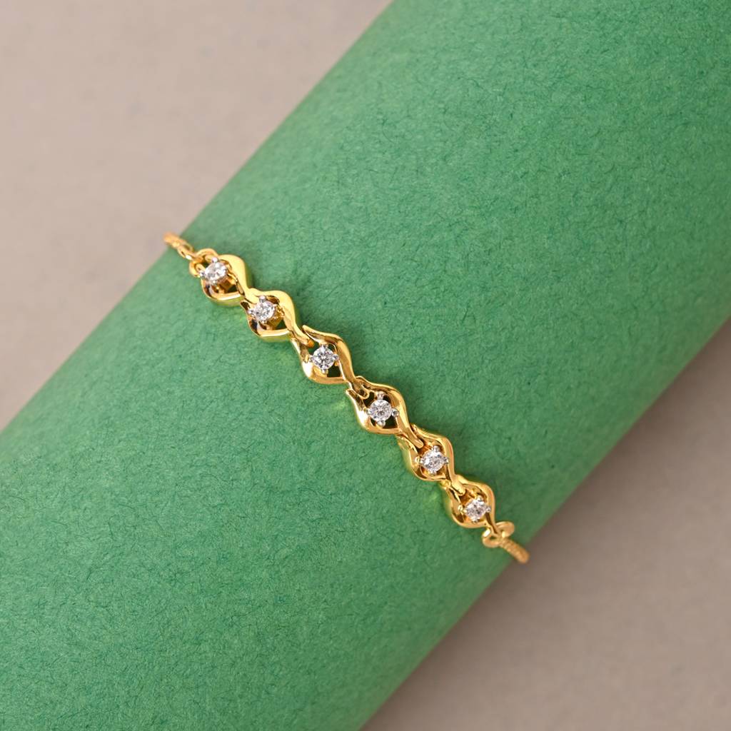 Clara 925 Pure Silver Adjustable Gold Plated Anti Tarnish Swiss Zirconia Interlock Hand Bracelet : CSBRF40_SCH