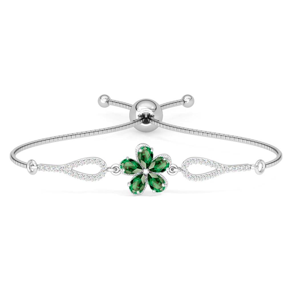 Clara 925 Pure Silver Adjustable Anti Tarnish Swiss Zirconia Green Flower Hand Bracelet : CSBRF41_SCH