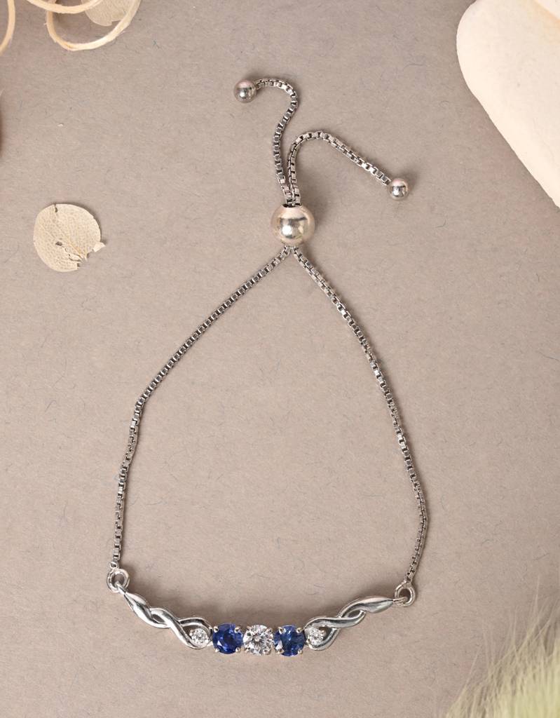 Clara 925 Pure Silver Adjustable Anti Tarnish Swiss Zirconia Classic Hand Bracelet : CSBRF42_SCH