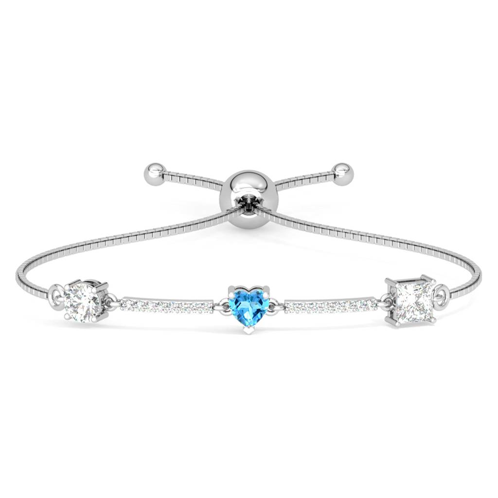 Clara 925 Pure Silver Adjustable Anti Tarnish Swiss Zirconia Blue Heart Hand Bracelet : CSBRF43_SCH