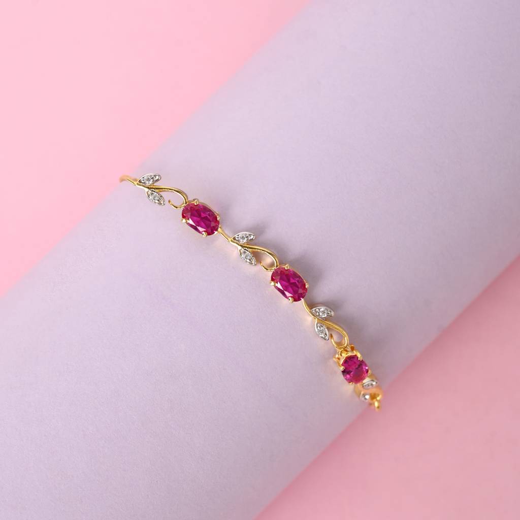 Clara 925 Pure Silver Adjustable Gold Plated Anti Tarnish Swiss Zirconia Golden Ruby Hand Bracelet : CSBRF44_SCH