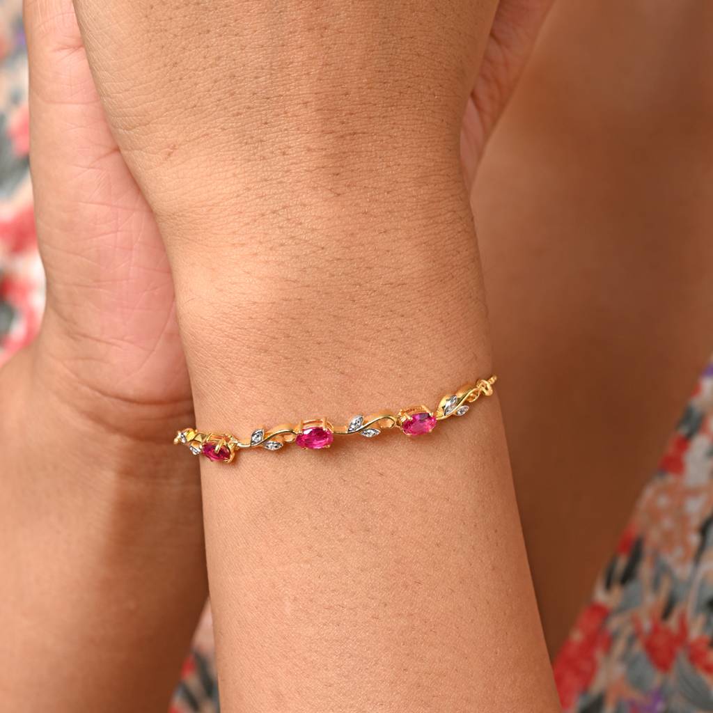 Clara 925 Pure Silver Adjustable Gold Plated Anti Tarnish Swiss Zirconia Golden Ruby Hand Bracelet : CSBRF44_SCH