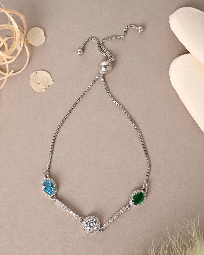 Clara 925 Pure Silver Adjustable Anti Tarnish Swiss Zirconia Solitaire Hand Bracelet : CSBRF45_SCH