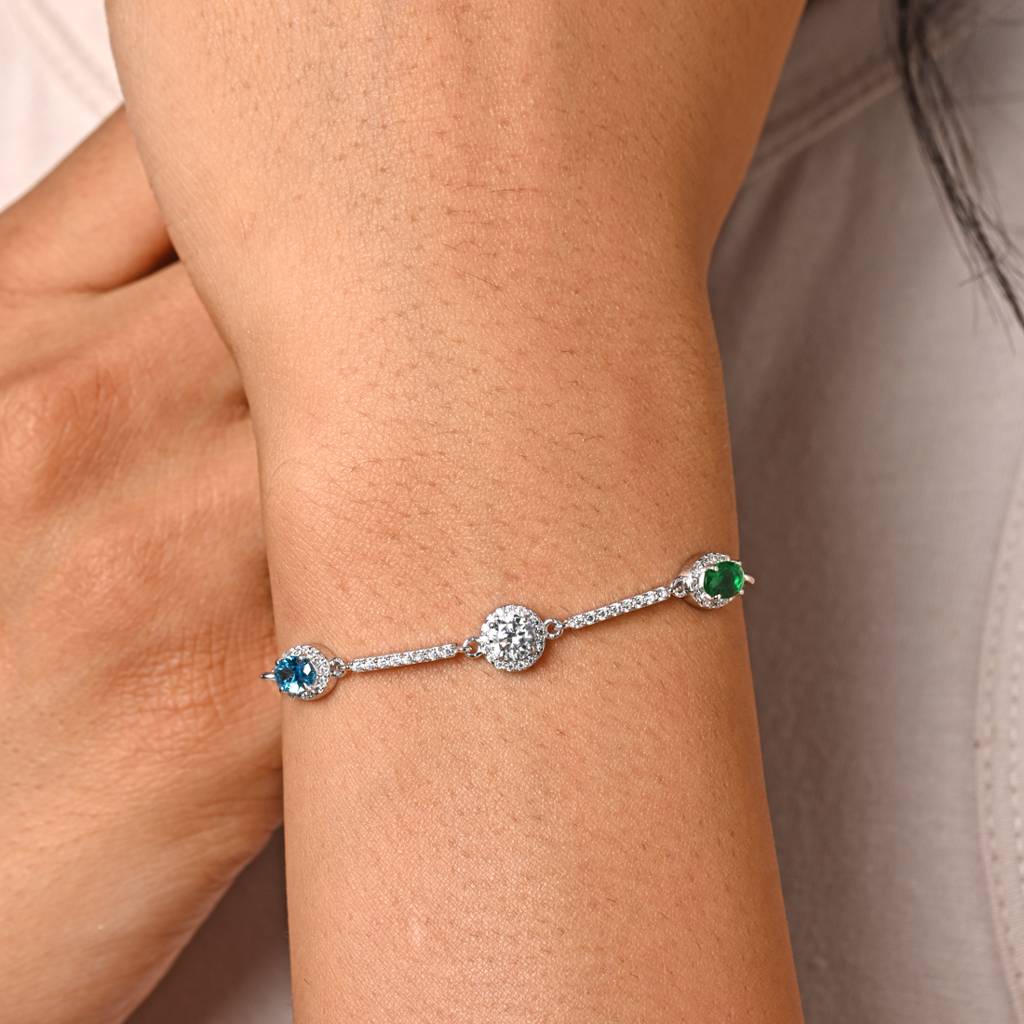 Clara 925 Pure Silver Adjustable Anti Tarnish Swiss Zirconia Solitaire Hand Bracelet : CSBRF45_SCH