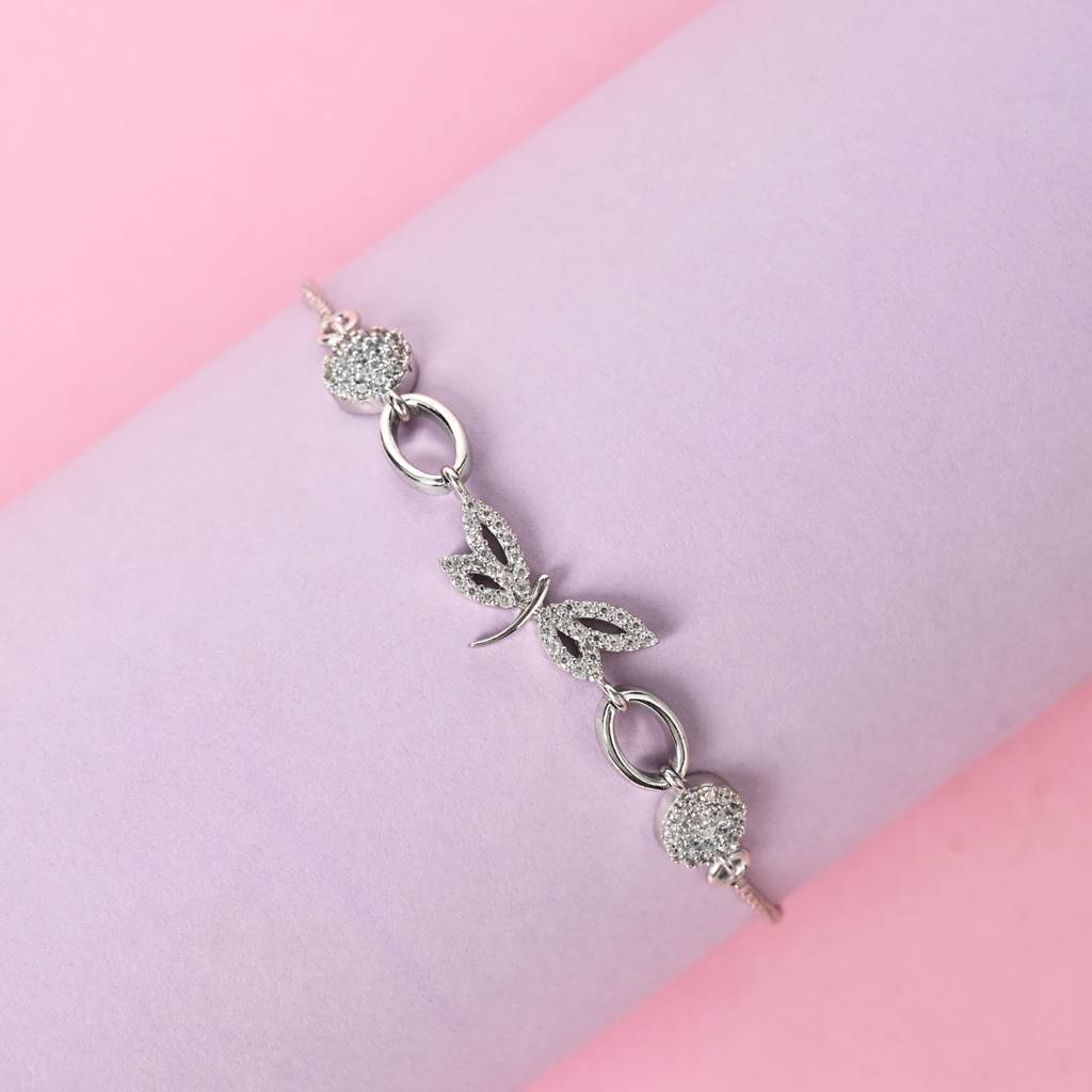 Clara 925 Pure Silver Adjustable Anti Tarnish Swiss Zirconia Dragonfly Hand Bracelet : CSBRF47_SCH