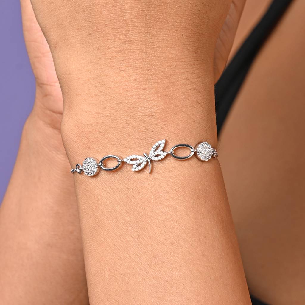 Clara 925 Pure Silver Adjustable Anti Tarnish Swiss Zirconia Dragonfly Hand Bracelet : CSBRF47_SCH