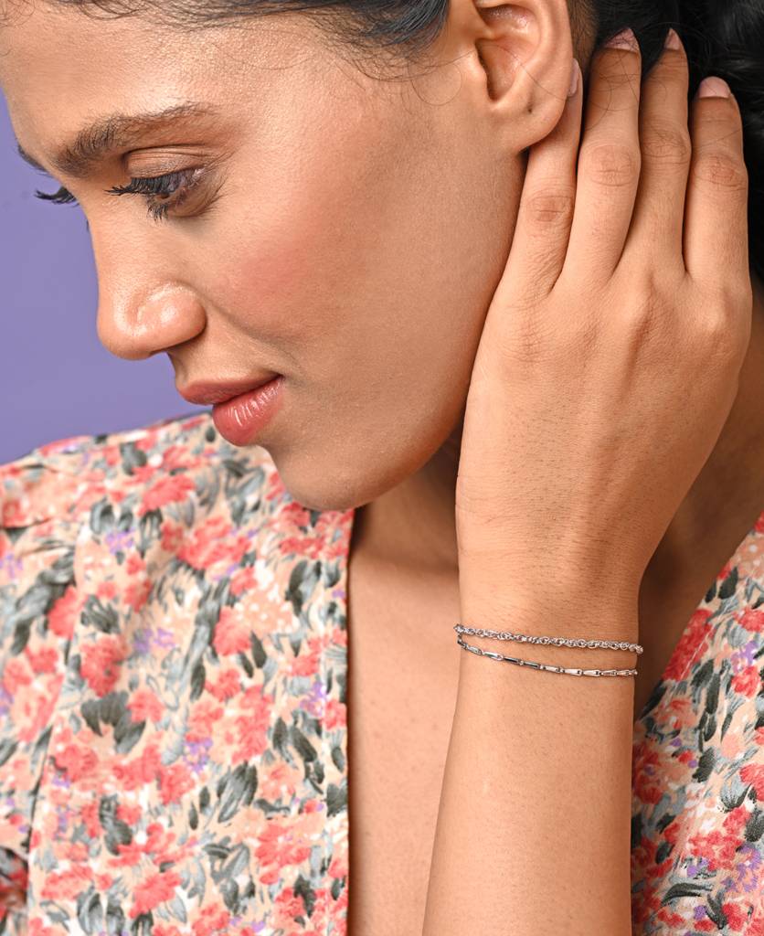 Clara 925 Pure Silver Adjustable Anti Tarnish Double Chain Bracelet : CSBRF50_SCH