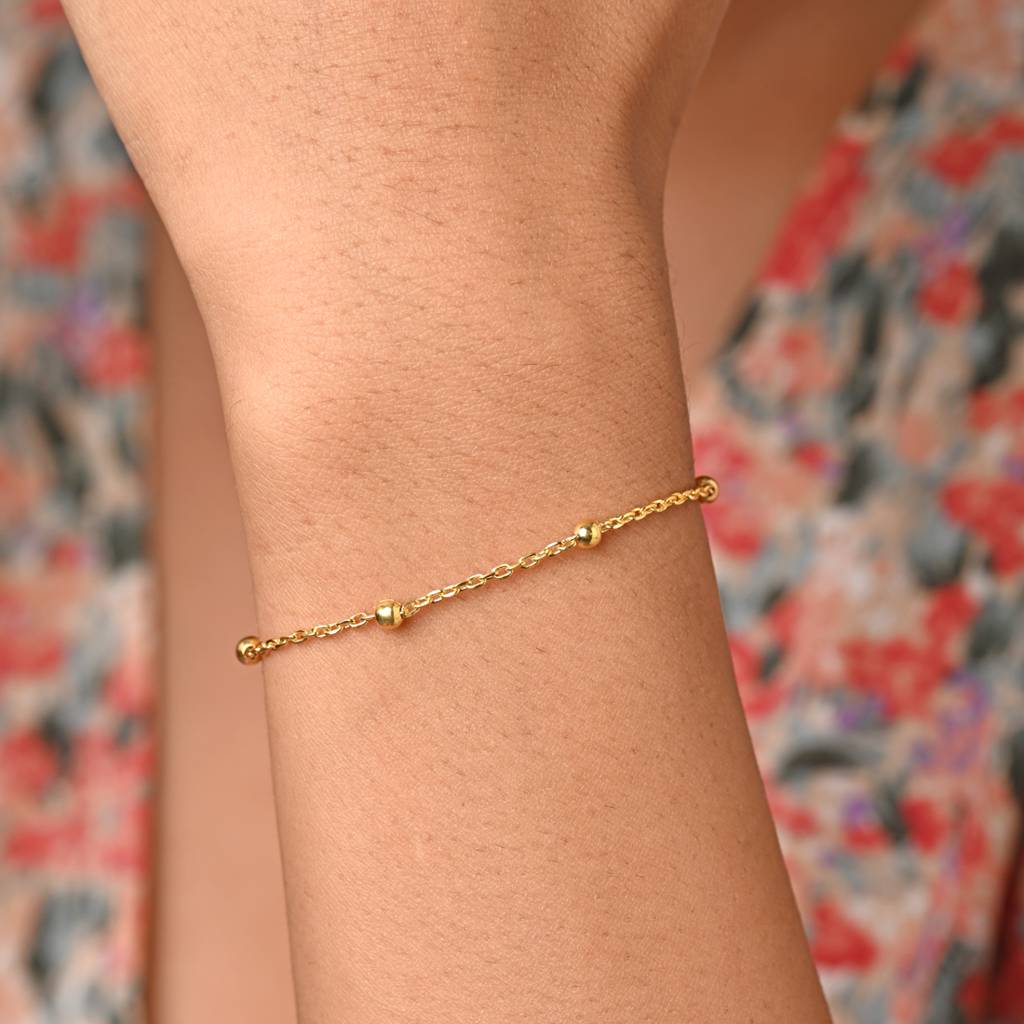 Clara 925 Pure Silver Adjustable Gold Plated Anti Tarnish Golden Ball Chain  Bracelet Sterling Silver Adjustable Gold