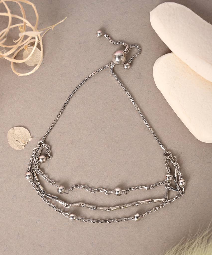 Clara 925 Pure Silver Adjustable Anti Tarnish Multi Chain Bracelet : CSBRF52_SCH