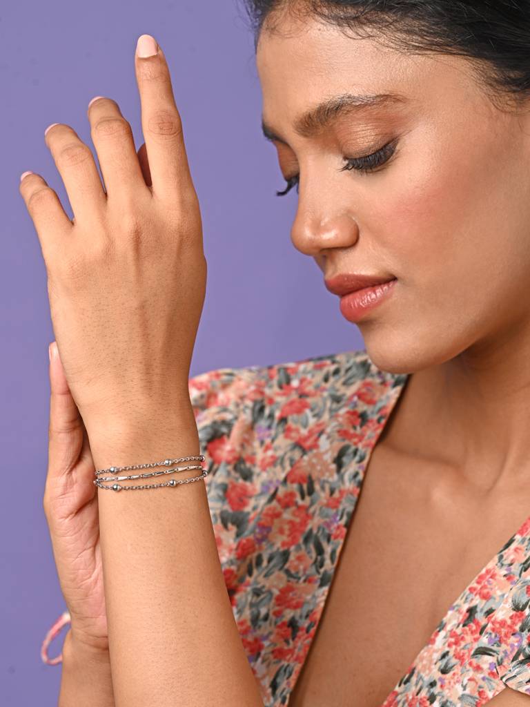 Clara 925 Pure Silver Adjustable Anti Tarnish Multi Chain Bracelet : CSBRF52_SCH