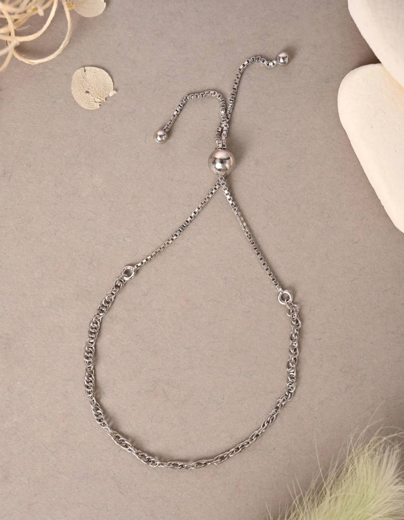 Clara 925 Pure Silver Adjustable Anti Tarnish Rope Chain Bracelet : CSBRF53_SCH