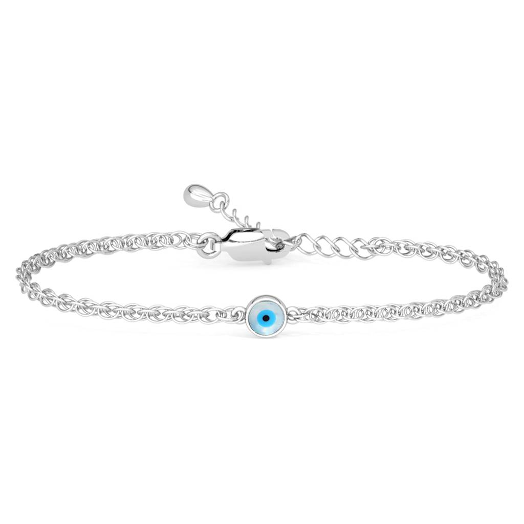 Clara 925 Pure Silver Adjustable Anti Tarnish Evil Eye Chain Bracelet : CSEEBRF54_SCH