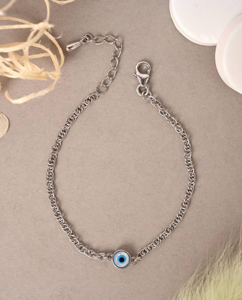 Clara 925 Pure Silver Adjustable Anti Tarnish Evil Eye Chain Bracelet : CSEEBRF54_SCH