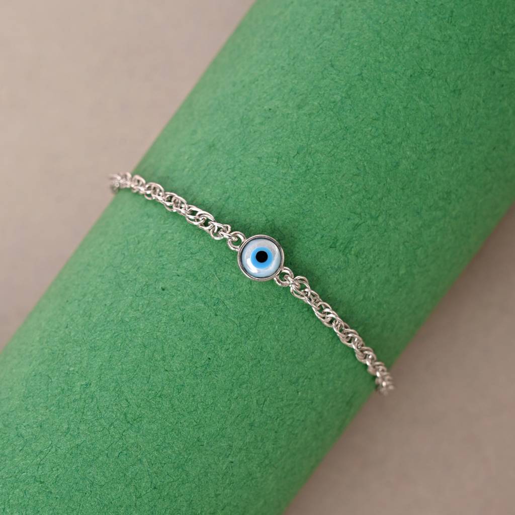Clara 925 Pure Silver Adjustable Anti Tarnish Evil Eye Chain Bracelet : CSEEBRF54_SCH