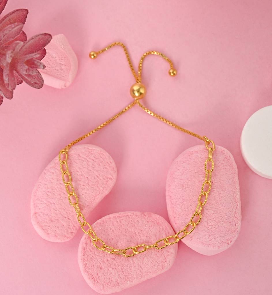 Clara 925 Pure Silver Adjustable Gold Plated Anti Tarnish Texture Chain Bracelet : CSBRF55_SCH